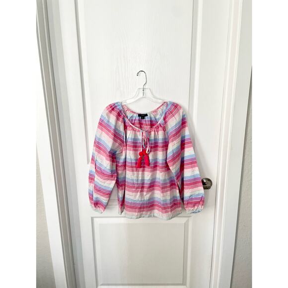 J. Crew Peasant Top in Metallic Pastel Stripe Pink Purple Size Small New - Picture 4 of 14